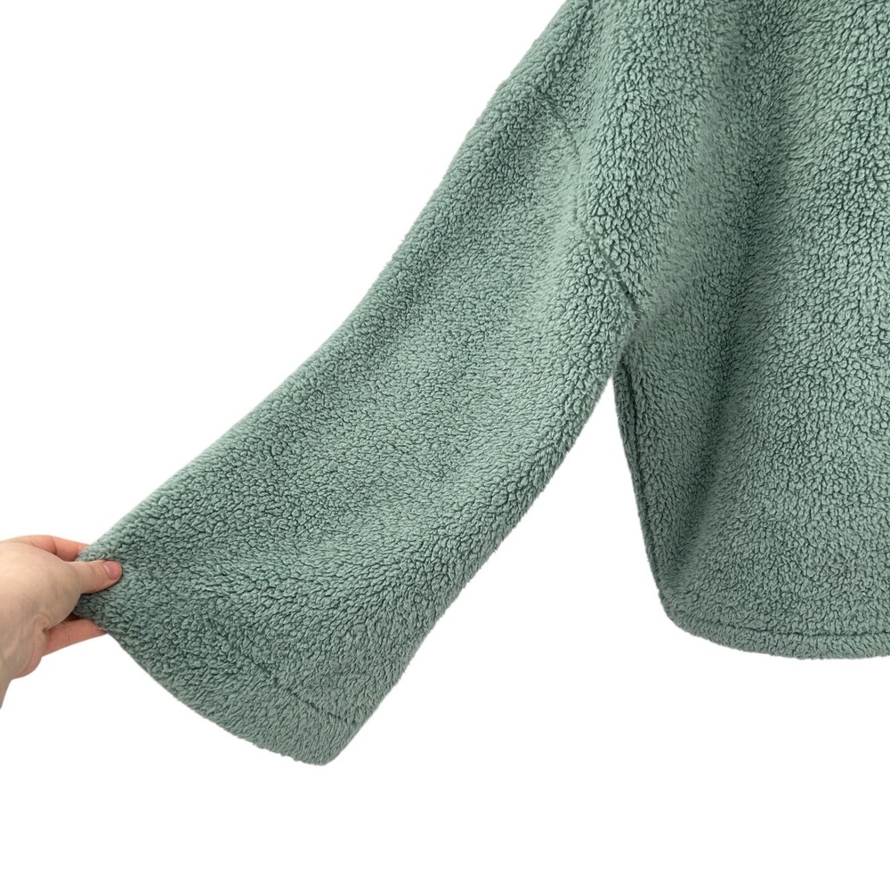 Sherpa Fleece Pullover Cropped Small Sage Green Cozy Lounge Athleisure Minimal - Picture 2 of 13
